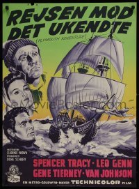 3f242 PLYMOUTH ADVENTURE Danish 1953 Spencer Tracy, Gene Tierney, Gaston art of ship at sea!