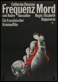 3f079 FREQUENT DEATH East German 23x32 1990 cool art of bloody hand on phone by D. Heidenreich!