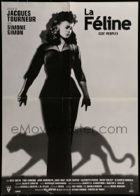 3f137 CAT PEOPLE French 20x28 R1990s Val Lewton, full-length sexy Simone Simon by black panther!