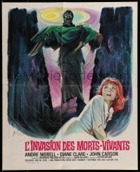 3f163 PLAGUE OF THE ZOMBIES French 18x22 1966 Hammer horror, Grinsson art of undead monster!