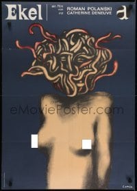 3f775 REPULSION German 1965 Polanski, Deneuve, wild Polish style art of topless woman by Lenica!