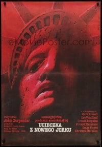 3f939 ESCAPE FROM NEW YORK Polish 27x39 1983 different art of Lady Liberty by Wieslav Walkuski!