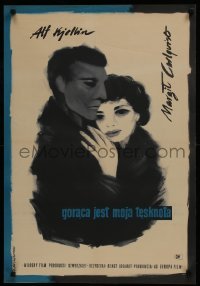 3f847 HET AR MIN LANGTAN Polish 23x33 1959 Liliana Baczewska art of romantic couple embracing!