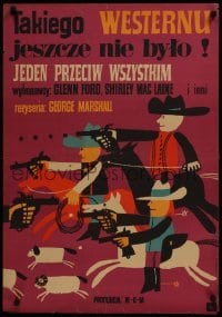 3f899 SHEEPMAN Polish 23x33 1965 Glenn Ford, Shirley MacLaine, Stachurski cowboy artwork!