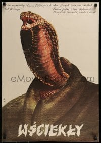 3f801 MAD DOG Polish 18x26 1980 Andrzej Pagowski art of man with cobra snake head!
