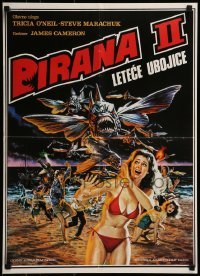 3f308 PIRANHA PART TWO: THE SPAWNING Yugoslavian 19x27 1981 flying fish attacking people on beach!