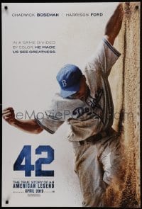3g053 42 teaser DS 1sh 2013 baseball, image of Chadwick Boseman as Jackie Robinson sliding home!