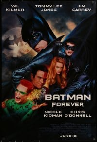 3g137 BATMAN FOREVER advance DS 1sh 1995 Kilmer, Kidman, O'Donnell, Jones, Carrey, top cast!