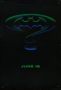 3g138 BATMAN FOREVER teaser DS 1sh 1995 Kilmer, Kidman, cool question mark & bat symbol design!