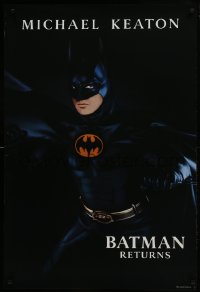 3g140 BATMAN RETURNS teaser 1sh 1992 Burton, image of Michael Keaton in title role, undated design!