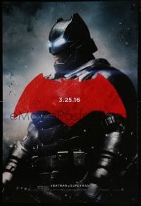 3g145 BATMAN V SUPERMAN teaser DS 1sh 2016 cool image of armored Ben Affleck in title role!