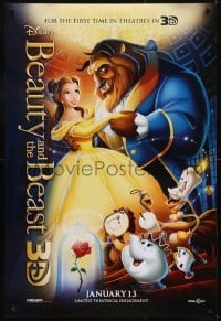 3g151 BEAUTY & THE BEAST advance DS 1sh R2012 Walt Disney cartoon classic, cool art of cast!