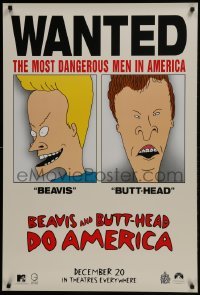 3g155 BEAVIS & BUTT-HEAD DO AMERICA teaser 1sh 1996 Mike Judge, most dangerous men in America!