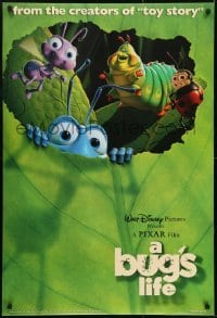 3g190 BUG'S LIFE DS 1sh 1998 cute Disney/Pixar CG cartoon, cute image of cast on leaf, book promotion!