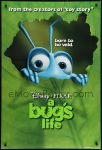 3g191 BUG'S LIFE teaser DS 1sh 1998 Disney, Pixar, close-up of ant peeking through leaf!
