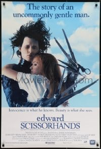 3g298 EDWARD SCISSORHANDS int'l DS 1sh 1990 romnatic couple Johnny Depp, Winona Ryder, Tim Burton!