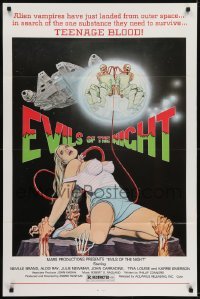 3g305 EVILS OF THE NIGHT 1sh 1985 Tom Tierney art of sexy girl, ghouls need teenage blood!