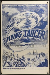 3g323 FLYING SAUCER 1sh R1953 cool sci-fi artwork of UFOs from space & terrified people!