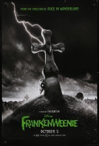 3g329 FRANKENWEENIE teaser DS 1sh 2012 Tim Burton, horror image of wacky graveyard!