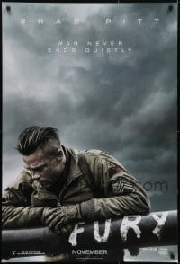 3g336 FURY teaser DS 1sh 2014 great image of soldier Brad Pitt, war never ends quietly!