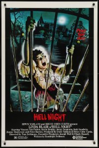 3g396 HELL NIGHT 1sh 1981 artwork of Linda Blair trying to escape haunted house by Jarvis!