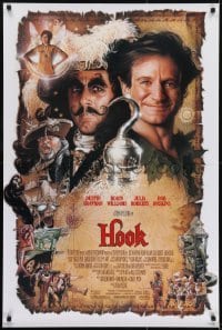 3g419 HOOK 1sh 1991 artwork of pirate Dustin Hoffman & Robin Williams by Drew Struzan!
