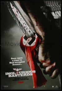 3g451 INGLOURIOUS BASTERDS teaser DS 1sh 2009 Quentin Tarantino, bloody knife through Nazi flag!