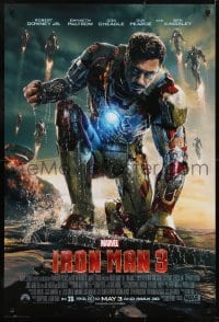 3g465 IRON MAN 3 advance DS 1sh 2013 cool image of Robert Downey Jr in title role by ocean!