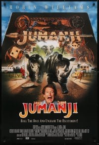 3g487 JUMANJI int'l DS 1sh 1995 Robin Williams, Hunt & Kirsten Dunst, it's a jungle in here!