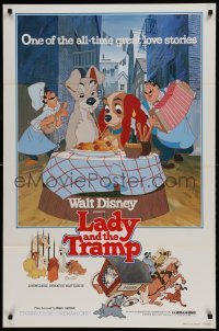 3g526 LADY & THE TRAMP 1sh R1980 Walt Disney romantic canine dog classic cartoon!