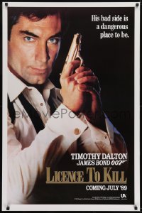 3g545 LICENCE TO KILL teaser 1sh 1989 c style, Timothy Dalton as Bond, his bad side is dangerous!