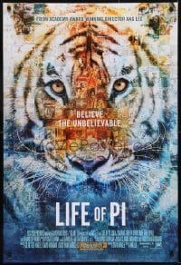 3g549 LIFE OF PI style C int'l advance DS 1sh 2012 Suraj Sharma, Irrfan Khan, cool collage of tiger!
