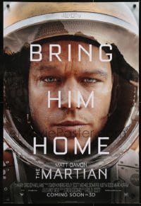 3g592 MARTIAN style A int'l advance DS 1sh 2015 close-up of astronaut Matt Damon, bring him home!