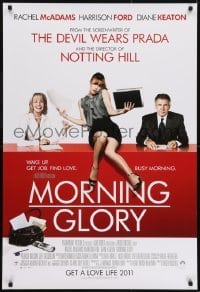 3g627 MORNING GLORY int'l advance DS 1sh 2010 great image of seated Rachel McAdams, drinking coffee!