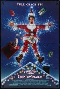 3g647 NATIONAL LAMPOON'S CHRISTMAS VACATION DS 1sh 1989 Consani art of Chevy Chase, yule crack up!