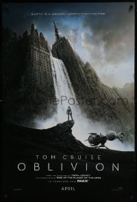 3g665 OBLIVION teaser DS 1sh 2013 Morgan Freeman, image of Tom Cruise & waterfall in city!