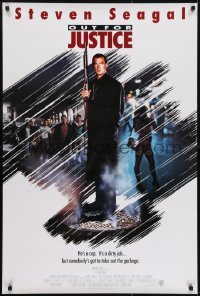 3g670 OUT FOR JUSTICE int'l 1sh 1991 different full-length image of Steven Seagal with shotgun!