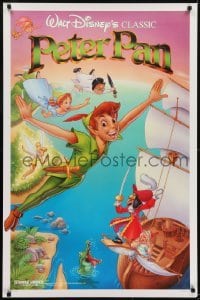 3g684 PETER PAN 1sh R1989 Walt Disney animated cartoon fantasy classic, great flying art!