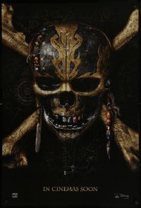 3g693 PIRATES OF THE CARIBBEAN: DEAD MEN TELL NO TALES int'l teaser DS 1sh 2017 gold skull & crossbones!