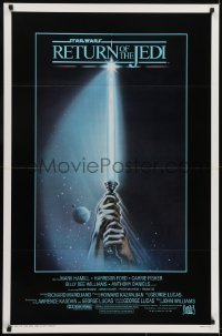 3g015 RETURN OF THE JEDI int'l 1sh 1983 George Lucas, art of hands holding lightsaber by Tim Reamer!