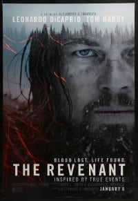 3g727 REVENANT style B teaser DS 1sh 2016 Inarritu, super close-up of battered Leonardo DiCaprio!
