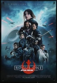 3g039 ROGUE ONE int'l advance DS 1sh 2016 Star Wars Story, cast montage, Death Star, white title!