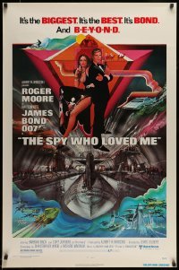 3g824 SPY WHO LOVED ME 1sh 1977 cool art of Roger Moore as James Bond by Bob Peak!