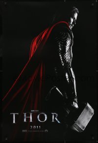 3g883 THOR teaser DS 1sh 2011 cool image of Chris Hemsworth w/classic hammer, shows title!