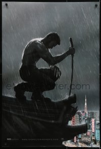 3g967 WOLVERINE style B int'l teaser DS 1sh 2013 barechested Jackman kneeling on rooftop in rain!