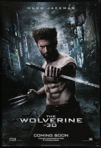 3g968 WOLVERINE style D int'l teaser DS 1sh 2013 barechested Hugh Jackman w/ claws out & sword!