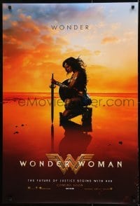 3g971 WONDER WOMAN int'l teaser DS 1sh 2017 sexiest Gal Gadot in title role/Diana Prince on beach!