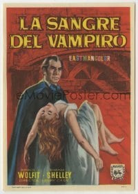 3h119 BLOOD OF THE VAMPIRE Spanish herald 1966 different art of Wolfit carrying Barbara Shelley!