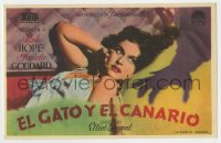 3h130 CAT & THE CANARY Spanish herald 1939 c/u of monster hand threatening sexy Paulette Goddard!