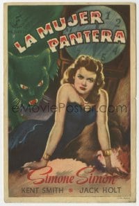 3h132 CAT PEOPLE Spanish herald 1947 Val Lewton, art of sexy Simone Simon by black panther!